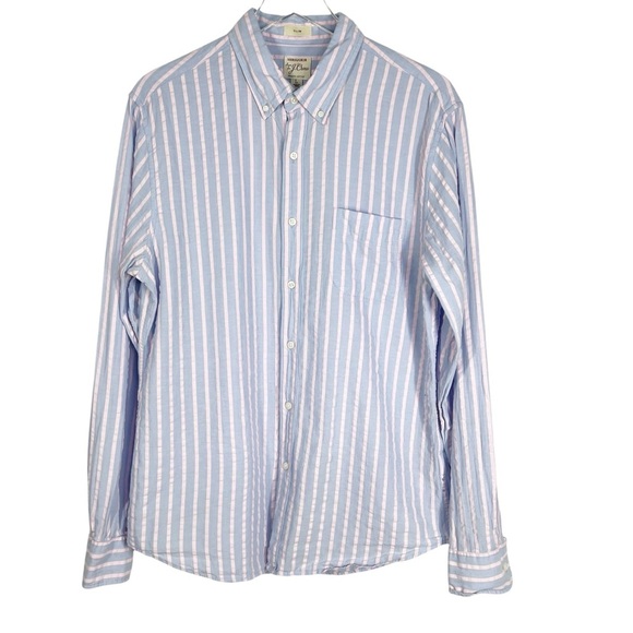 J.CREW Seersucker Lightweight Striped Long Sleeve Button Down Shirt Slim Large - Picture 1 of 10